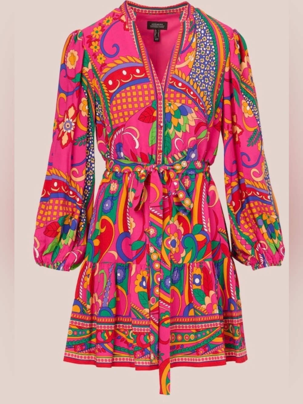Adrianna Papell Hot Pink Multicolor Floral Print Wrap Dress. Retail price $278